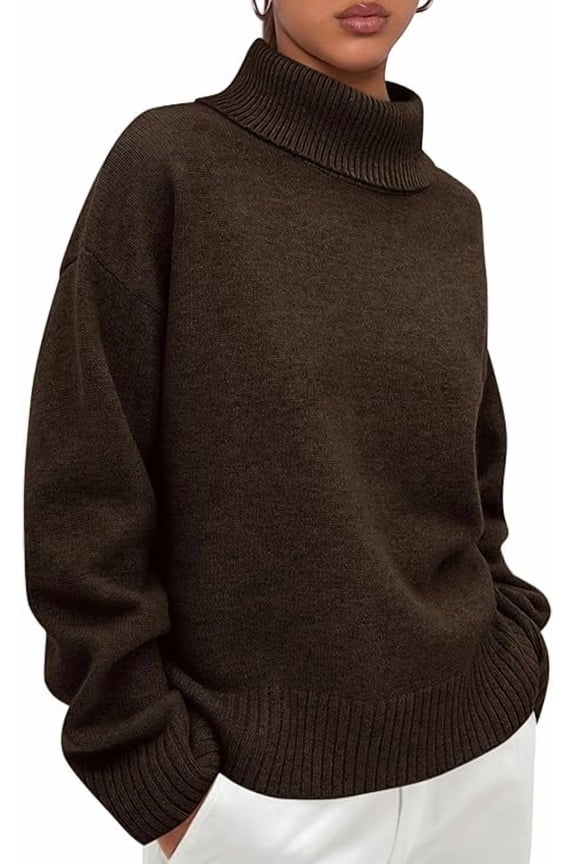 Womens Turtleneck Long Sleeve Sweater Fall Trendy Loose Fit Casual Tops Chunky Knit Pullover Sweaters