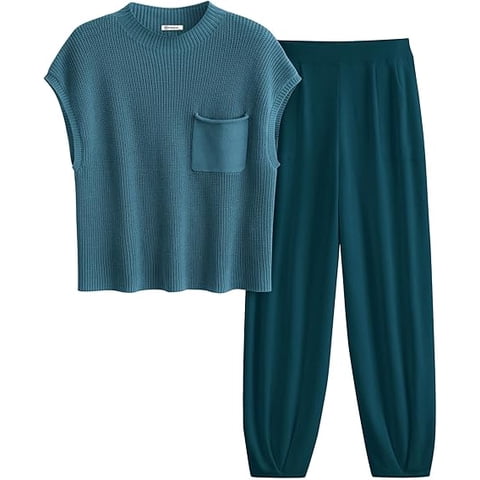 PRETTYGARDEN Womens Two Piece Outfits Sweater Sets Knit Pullover Tops And High Waisted Pants Matching Tracksuit Sweatsuit Set