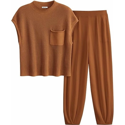 PRETTYGARDEN Womens Two Piece Outfits Sweater Sets Knit Pullover Tops And High Waisted Pants Matching Tracksuit Sweatsuit Set