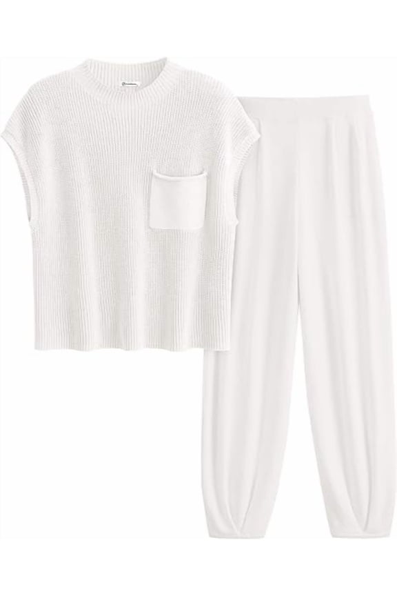Womens Two Piece Outfits Sweater Sets Knit Pullover Tops And High Waisted Pants Matching Tracksuit Sweatsuit Set