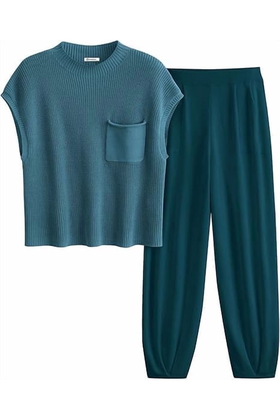 Womens Two Piece Outfits Sweater Sets Knit Pullover Tops And High Waisted Pants Matching Tracksuit Sweatsuit Set