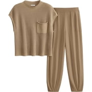 PRETTYGARDEN Womens Two Piece Outfits Sweater Sets Knit Pullover Tops And High Waisted Pants Matching Tracksuit Sweatsuit Set