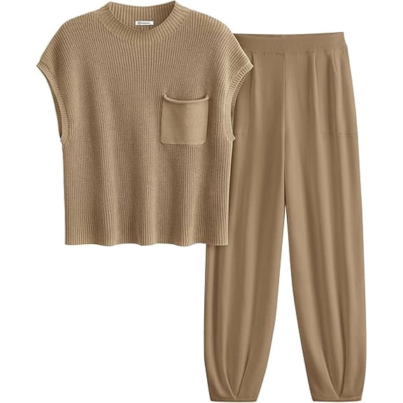 PRETTYGARDEN Womens Two Piece Outfits Sweater Sets Knit Pullover Tops And High Waisted Pants Matching Tracksuit Sweatsuit Set