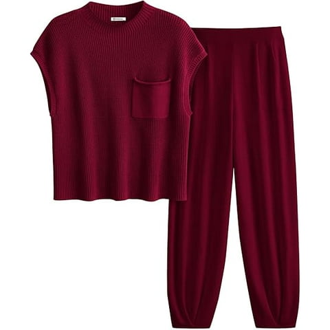 Womens Two Piece Outfits Sweater Sets Knit Pullover Tops And High Waisted Pants Matching Tracksuit Sweatsuit Set