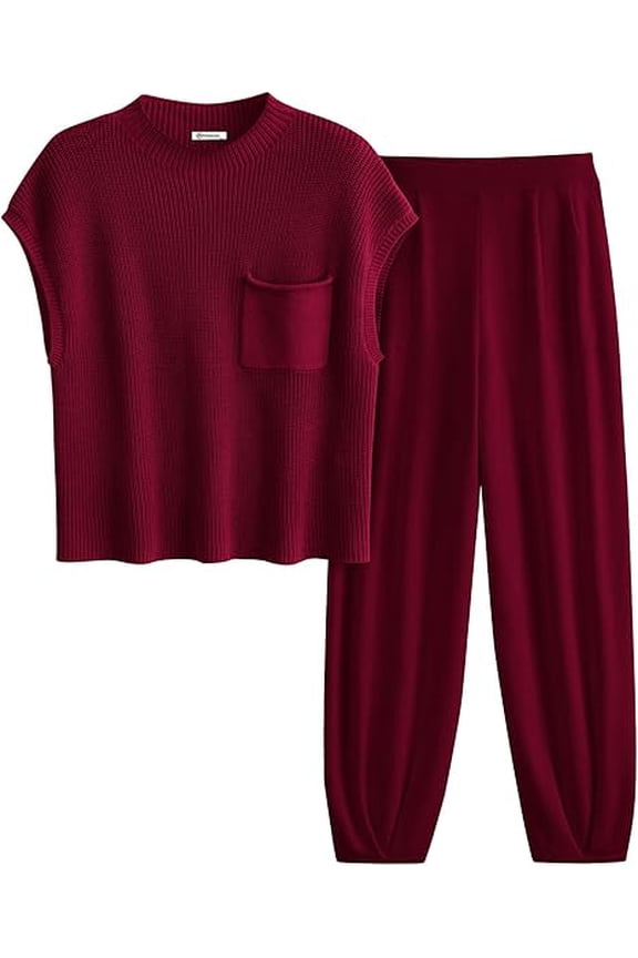 Womens Two Piece Outfits Sweater Sets Knit Pullover Tops And High Waisted Pants Matching Tracksuit Sweatsuit Set