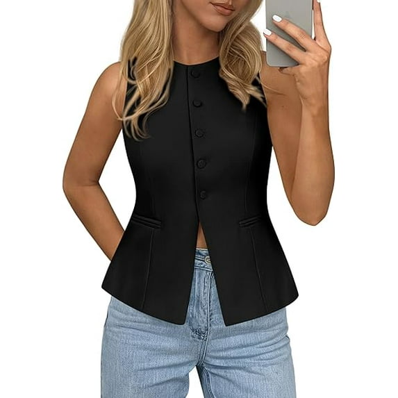 PRETTYGARDEN Womens Vests Top Trendy Spring Sleeveless Blazer Suit Summer Business Casual Work Button Down Waistcoat