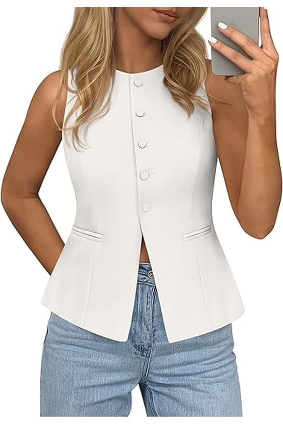 Womens Vests Top Trendy Spring Sleeveless Blazer Suit Summer Business Casual Work Button Down Waistcoat