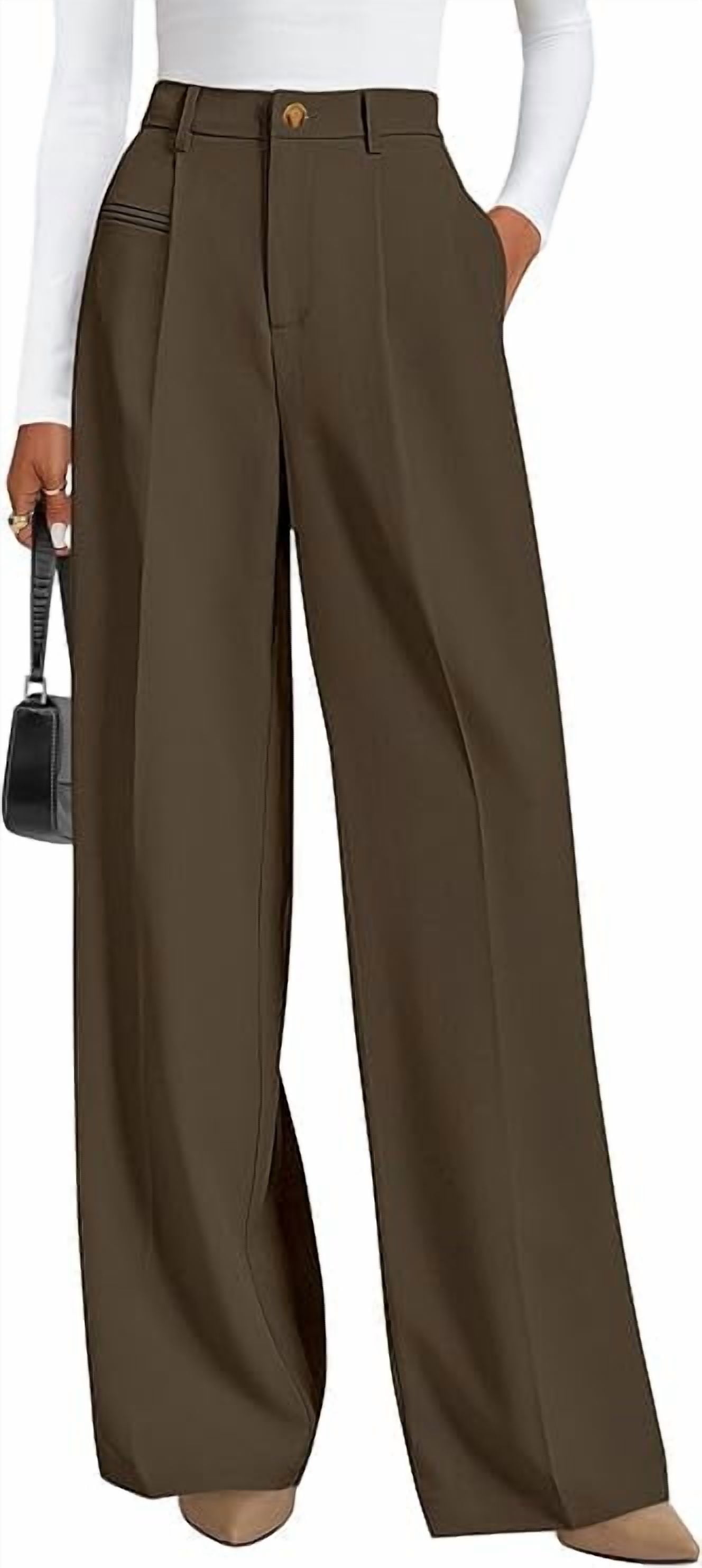 Prettygarden Womens Wide Leg Dress Pants Business Casual Flowy Work Palazzo Pants High Waisted Slacks Trousers, Women's, Size: Small, Brown
