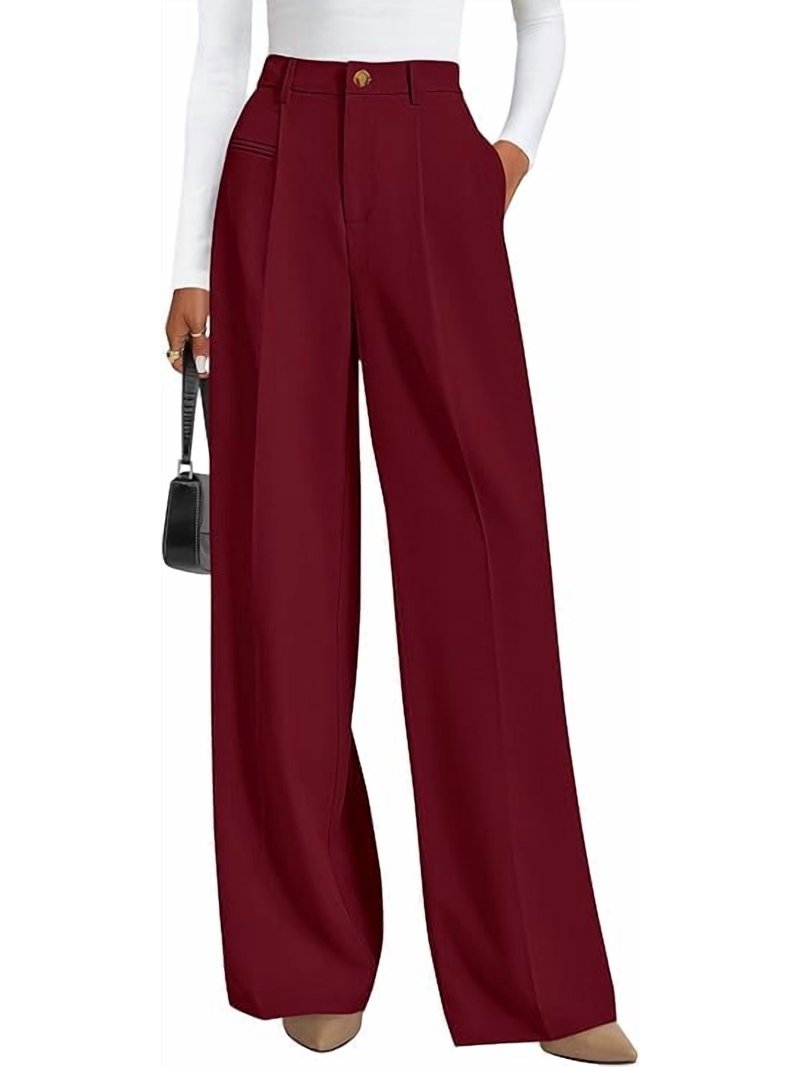 cute high waisted dress pants Unybwonn Women Wide Leg Dress Pants High Waisted Straight Leg Business Slacks Work Pants Casual Button Down Trousers Beige at Amazon Women's Clothing store