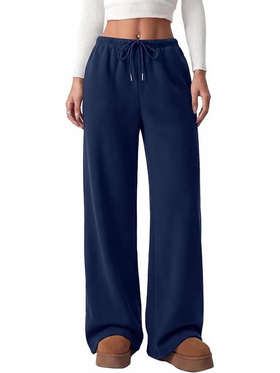 Womens Wide Leg Sweatpants Fleece Lounge Pants | Elastic Drawstring Waist,Baggy Jogger Yoga Sweat pants,Pockets,Fall Winter Clothes,Loose Daily Casual & Loungewear Trousers