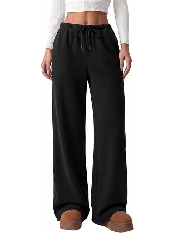 Womens Wide Leg Sweatpants Fleece Lounge Pants | Elastic Drawstring Waist,Baggy Jogger Yoga Sweat pants,Pockets,Fall Winter Clothes,Loose Daily Casual & Loungewear Trousers