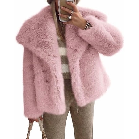PRETTYGARDEN Womens Winter Coats Trendy Long Sleeve Furry Faux Fur Jackets Button Lapel Warm Fall Outwear with Pockets