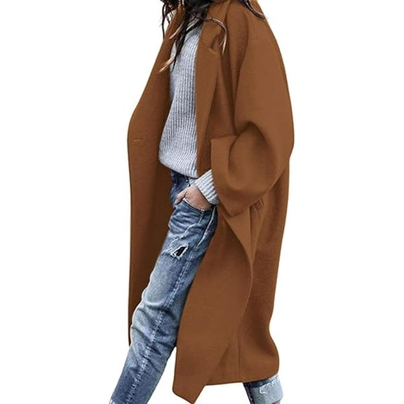 PRETTYGARDEN Womens Winter Coats Trendy Long Sleeve Notch Lapel Button Long Jackets Casual Oversized Vacation Outfits
