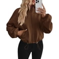 thumbnail image 1 of PRETTYGARDEN Womens Zip Up Fleece Cropped Sweatshirt Jacket Oversized Loose Soft Stand Collar with Drawstring Hem, Long Sleeve Casual Coat With Pockets, Fall Outfits Winter Clothing, 1 of 9