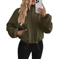 thumbnail image 1 of PRETTYGARDEN Womens Zip Up Fleece Cropped Sweatshirt Jacket Oversized Loose Soft Stand Collar with Drawstring Hem, Long Sleeve Casual Coat With Pockets, Fall Outfits Winter Clothing, 1 of 10