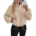 thumbnail image 1 of PRETTYGARDEN Womens Zip Up Fleece Cropped Sweatshirt Jacket Oversized Loose Soft Stand Collar with Drawstring Hem, Long Sleeve Casual Coat With Pockets, Fall Outfits Winter Clothing, 1 of 9
