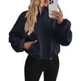 thumbnail image 1 of PRETTYGARDEN Womens Zip Up Fleece Cropped Sweatshirt Jacket Oversized Loose Soft Stand Collar with Drawstring Hem, Long Sleeve Casual Coat With Pockets, Fall Outfits Winter Clothing, 1 of 9