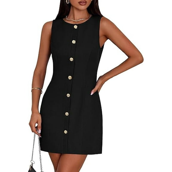 PRETTYGARDEN Work Dresses for Women Summer Business Short Dress Sleeveless Button Down Formal Elegant Office Outfits