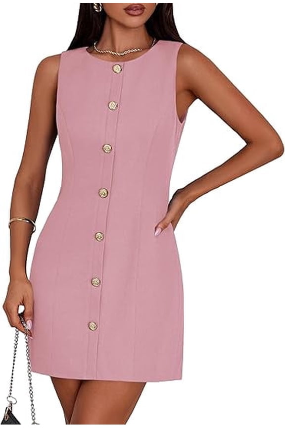 Work Dresses for Women Summer Business Short Dress Sleeveless Button Down Formal Elegant Office Outfits