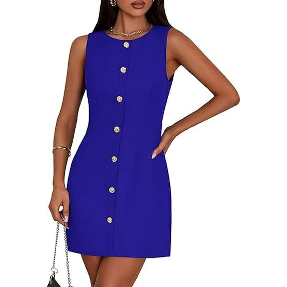 PRETTYGARDEN Work Dresses for Women Summer Business Short Dress Sleeveless Button Down Formal Elegant Office Outfits