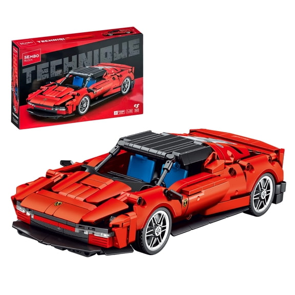 PRETTYMINA SEMBO TECHNIC Red Supercar Building Kit  552 PCS, 1:18 Scale Sport Car, Opening Doors & Engine Cover, Collectible Brick Car Model for Adults & Teens