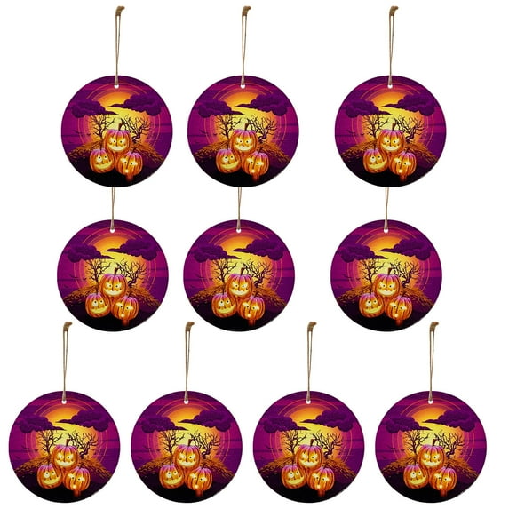 PRETXORVE Halloween Decorations, 10PC Vintage Scene Halloween Tree Ornament Funny Decor DIY