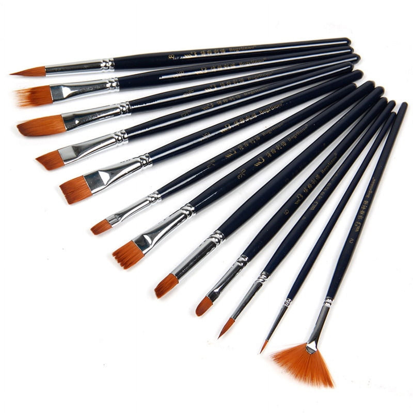 PRETXORVE 12X Nylon Hair Paint Brush Set Artist Watercolor Acrylic Oil Painting Supplies