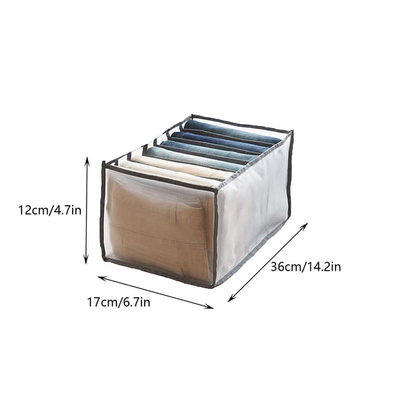 PRETXORVE 2Pc 7 Grids Washable Wardrobe Clothes Organizer,Jeans Compartment Storage Box 36*17*12