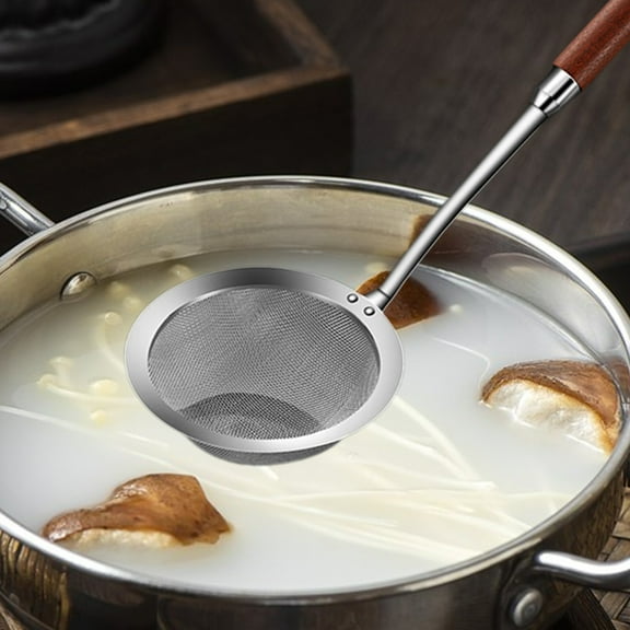 PRETXORVE 304 Stainless Steel Funnel Strainer Wooden Handle Strainer-fine Dregs Fishing Oil Dregs Kitchen Household Mesh Sieve Fishing Spoon