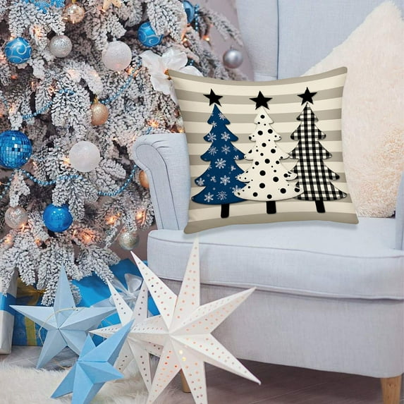 PRETXORVE 45X45 Cm Blue Christmas Cushion Cover - Adorable Snowman, Super Soft Printing, Home Sofa Holiday Decoration Cushion Cover