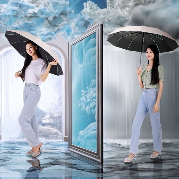 PRETXORVE 60-Striped Automatic Folding Umbrella, Rain or Shine, Large Size, Reinforced Plastic, Sun and Rain Protection
