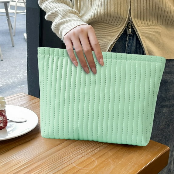 PRETXORVE A Waterproof Handbag, Woven Striped Contrasting Colors, Patterned Makeup Bag, Portable Makeup Bag, Ins Style Pencil Bag