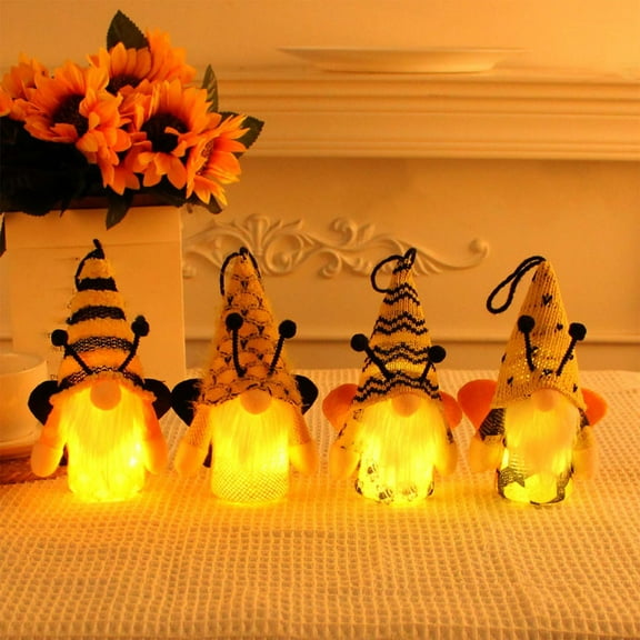 PRETXORVE Bee Festival Glowing Gnome with Led Light Toy Ornaments Pendant for Indoor Outdoor Garden Yard Decoration Gnomes with Led Lights