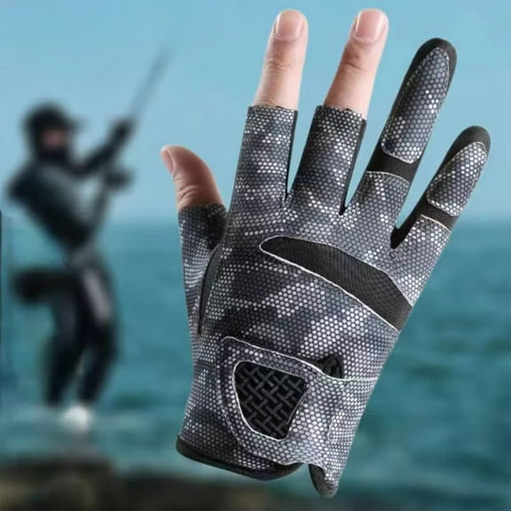 PRETXORVE Camouflage Decorated Breathable and Wear- Fishing Gloves Half-Finger Sun Protection Gloves Suitable for Summer Outdoor Use