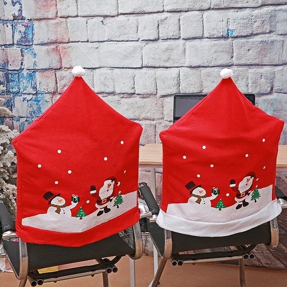 PRETXORVE Christmas Chair Cover Decorations Santa Hat Snowflake Chair Covers Kitchen Dining Room Chair Christmas Holiday Decorations Red