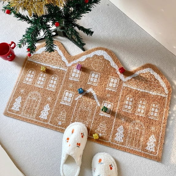 PRETXORVE Christmas Decor, Christmas Tree Decorations, Christmas Doorstep Non- Mat Entrance- Foot Mat Easy to Clean Stain- Velvet Round Mat