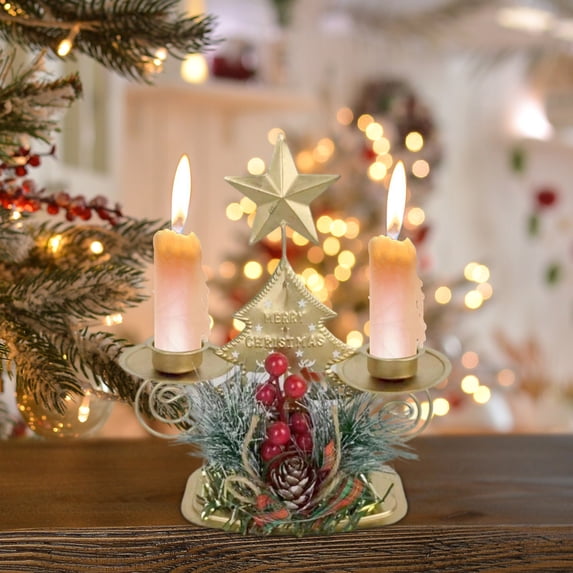 PRETXORVE Christmas Decor, Christmas Tree Decorations, Christmas Golden Wrought Iron Double Candlestick Window Sill Table Decoration Christmas Festival Decoration