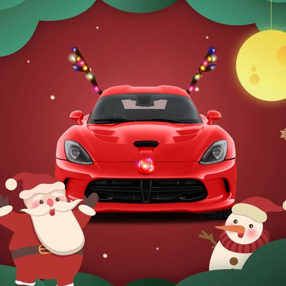 PRETXORVE Christmas Decor, Christmas Tree Decorations, Led Light Car Corner Style Kit, Christmas Nose and Tail Decoration Kit, Car Windows top and Front Grille Decoration Kit