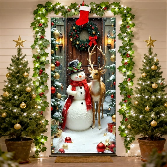 PRETXORVE Christmas Decorations, Christmas Decor, Door Curtain, Flags, Snowman,, Santa Claus Realistic Door Curtain, Exquisite Door Flags
