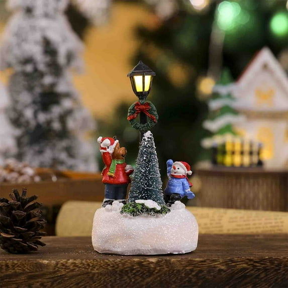 PRETXORVE Christmas Decorations, Christmas Decor, Luminous Resin Decorations Small House Snowman Lamp Post Decorations