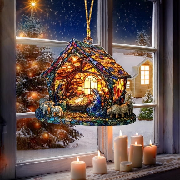 PRETXORVE Christmas Decorations, Christmas Decor, Scene Dyed Window Hanging - Window