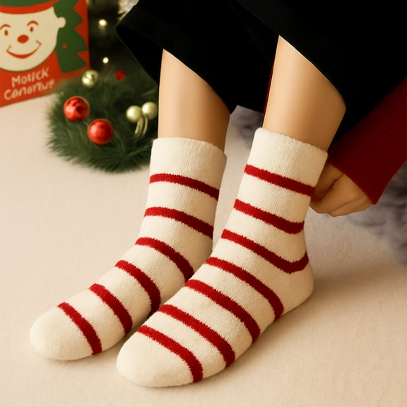 PRETXORVE Christmas Decorations, Christmas Decor, Winter Red Christmas Socks Australian Velvet Warm Thick Socks Sleeping Socks Home Floor Socks Ladies Socks