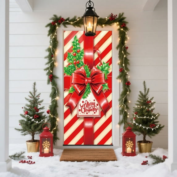 PRETXORVE Christmas Decorations, Christmas Ornaments, 35 X 71 inches Christmas Door Curtain Christmas Door Curtain Christmas Day and Wall Decoration Festive Party Decoration