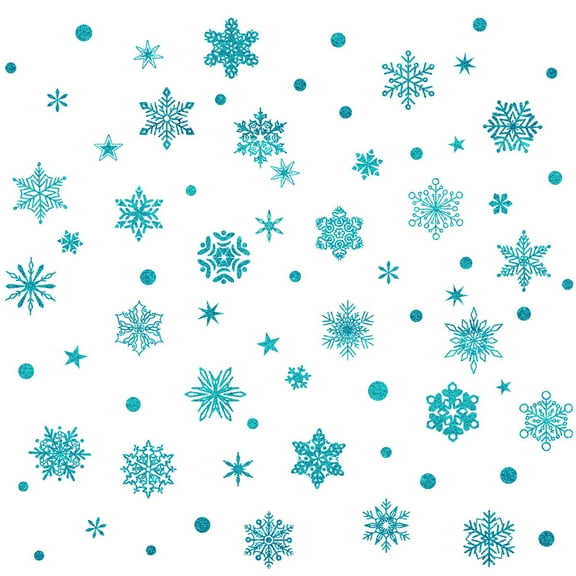 PRETXORVE Christmas Decorations, Christmas Ornaments, Christmas Golden Blue Snowflake Stickers, Glass Window Decorations