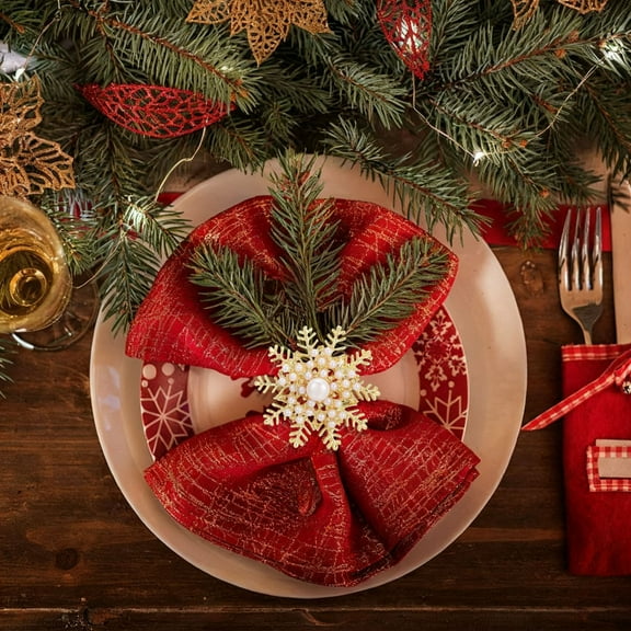 PRETXORVE Christmas Decorations, Christmas Ornaments, Christmas Snowflake Napkin Ring, Golden and Pearl Hollow, Elegant Table Decor, Dinner Party, Wedding