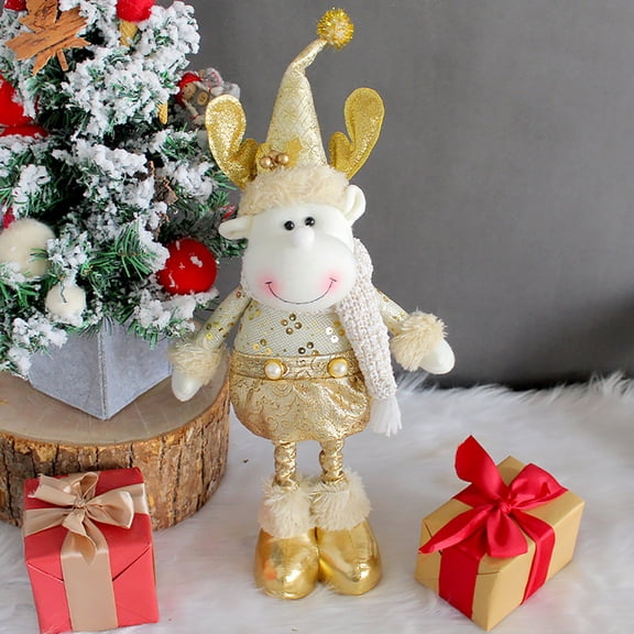 PRETXORVE Christmas Decorations, Christmas Ornaments, Santa Claus Snowman Christmas Scalable Doll Golden Standing Christmas Decoration Gift