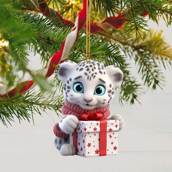 PRETXORVE Christmas Decorations, Christmas Ornaments, Snow Leopard Cub Christmas Decoration Pendant, Snow Leopard Acrylic Home Decoration, Car Decoration Gift