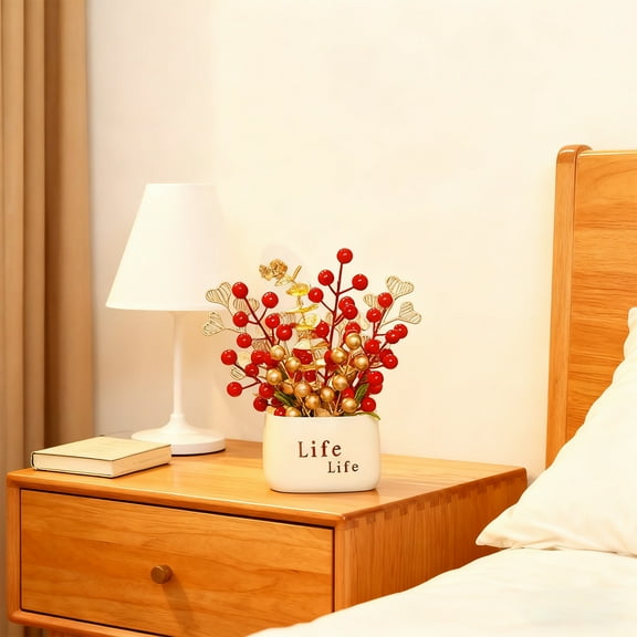 PRETXORVE Christmas Decorations, Faux Cranberry Potted Plant Decoration Bedroom Simulation Decoration Gift Suitable for Christmas Party Simulation Decoration