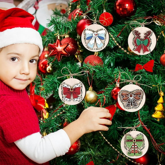 PRETXORVE Christmas Theme Hanging Wooden Christmas Tree Decorations - 5 Pack