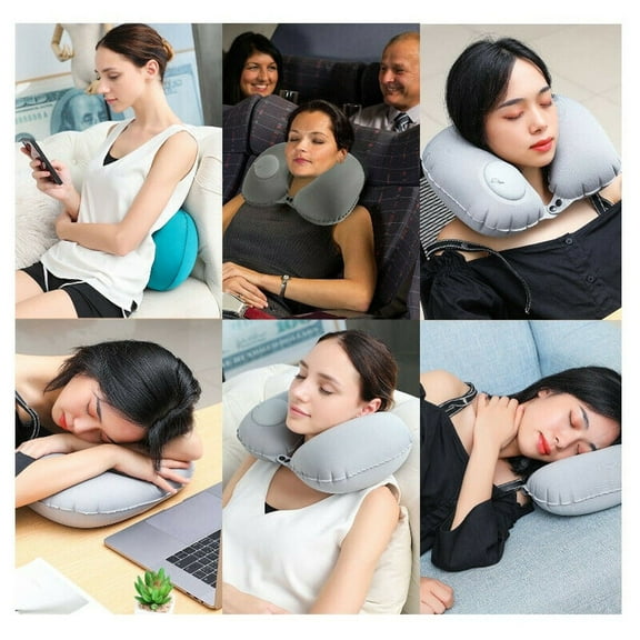 PRETXORVE Cushion Self-inflating Button Travel Neck Pillow Inflatable Airplane Pillow